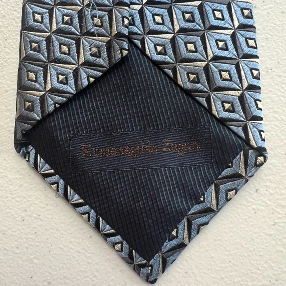 Ermenegildo Zegna Necktie Mens 60" Multicolor Geometric Textured Silk Italy Made - Picture 3 of 7
